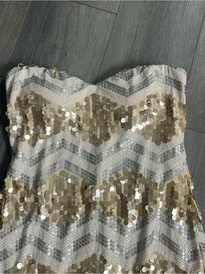 As You Wish Gold Sequin Strapless Mini Dress Chevron Party Size Large thumbnail 2