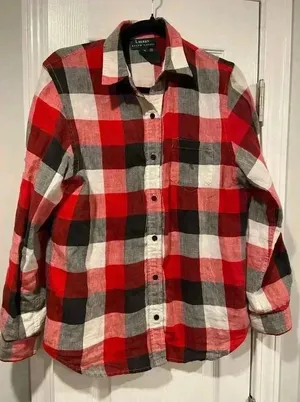 Lauren Ralph Lauren Black Red Plaid 100% Linen Button Down Long Sleeve Size M thumbnail 1