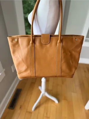 Lancôme Cognac Tan Large Vegan Leather Oversized Tote Shoulder Bag thumbnail 1
