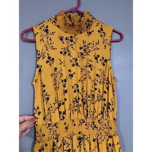 Nanette Nanette Lepore Colonel Mustard Pleated High Neck Dress Sz 6 thumbnail 3