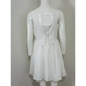 Dress White Lace Corset Fit Flare Mini Milkmaid Babydoll Cottagecore Women L thumbnail 2