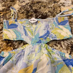 Colorful Feather Print romper dress thumbnail 3