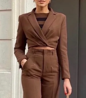 ZARA NWT  Brown CROPPED SHOULDER PAD BLAZER. thumbnail 1