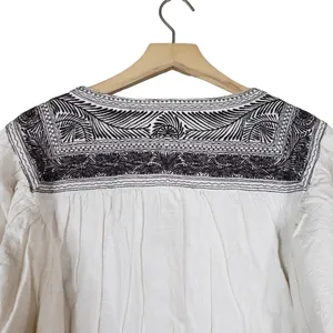 Free People Womens M Iggie Embroidered Blouse in Ivory/Black Bean NEW thumbnail 5