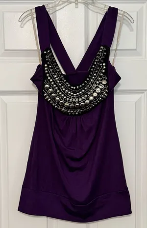 Windsor Y2K Silver Studded Embellished Plum Purple Going Out Tank Top Sz Large thumbnail 1