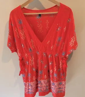 American Eagle Outfitters Large Vintage‎ Y2K Boho Coral Tribal Print Top thumbnail 1