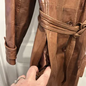 Vintage Skin Gear Brown Napa Leather Trench Coat Long Belted Button Front Medium thumbnail 7