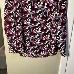Loft Women's Size Small Long Sleeve Blouse Chest Pocket Black White Blue Floral thumbnail 3