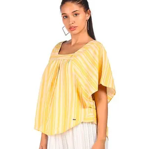 NWOT Tommy Hilfiger Mustard Yellow‎ Striped Flutter Sleeve Top - XXS thumbnail 3