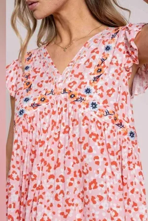 Boutique Animal Print V-Neck Flutter Sleeve Top thumbnail 3