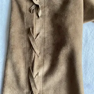 Union of Angels Faux Suede V-Neck Dress Lattice Sleeve Brown Medium thumbnail 6