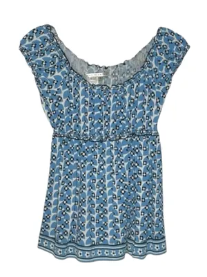 Max Studio ✿ Daisy Print Smocked Ruffled Babydoll Peasant Top ✿ Baby Blue ✿ M thumbnail 2