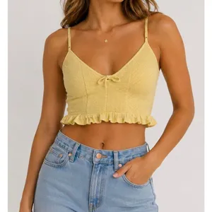 Urban Outfitters Yellow Smocked Ruffle Crop Cami Top Medium Cottagecore thumbnail 1