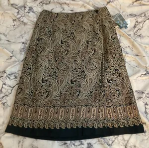 Hunt Club Vintage black and brown paisley midi skirt thumbnail 1