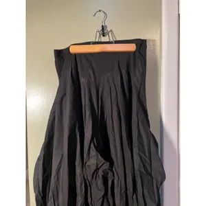 Vintage Luna Luz Womens Sz Large A-Line Maxi Skirt Black Pull On Gathered Cotton thumbnail 2