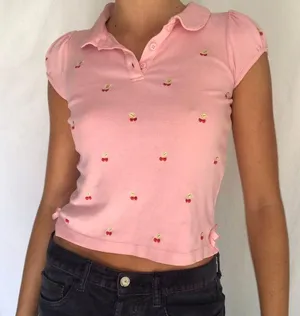 Cherry Print Polo Shirt Pink thumbnail 1