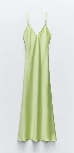 ZARA Dress Lime Green Satin Effect Maxi Midi Wedding Party Date Coctail thumbnail 13