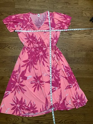 Sew in Love Tropical print faux wrap dress Coral and Pink size Large thumbnail 7
