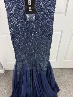 Sherri Hill 51426 Size 4 NWT Navy Beaded Mermaid Evening Gown Formal Prom Dress thumbnail 12