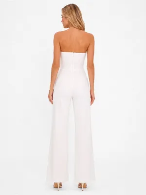 NEW Lulus Surely Stunning Ivory Strapless Bustier Jumpsuit Sz Medium thumbnail 3
