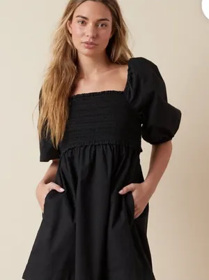 American Eagle Black‎ Puff Sleeve Baby Doll NWT Dress Size Medium thumbnail 1