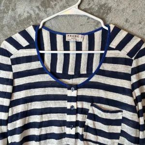 Frame Nautical Striped 100% Linen Henley Top Size Small Worn on Young and Hungry thumbnail 6