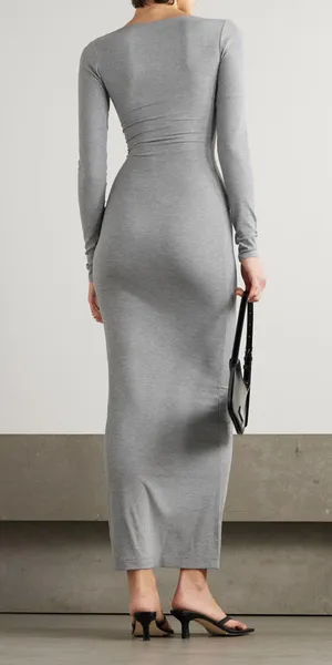 Abercrombie And Fitch Gray Ribbed Long Sleeve Maxi Bodycon Dress thumbnail 6