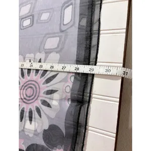 Okinawa Japan Scarf Grey Pink Butterfly Floral Sheer Geometric Print OS thumbnail 9