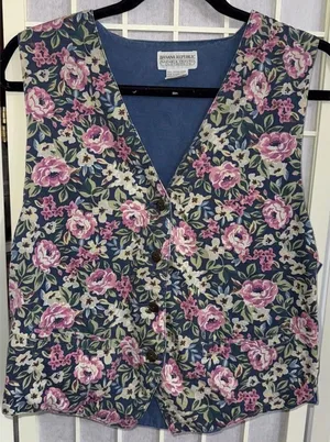 Vintage Banana Republic Safari & Travel Floral Cotton Denim Printed Jean‎ Vest M thumbnail 1