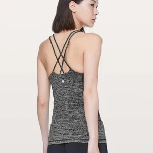 Lululemon Free To Be Tank Nulu Fabric Strappy Back Twillines Ice Grey Black thumbnail 2