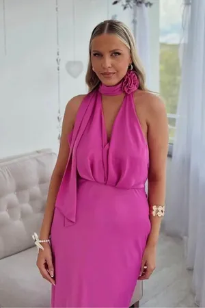 Zara maxi dress pink satin effect floral tie scarf wedding party cocktail thumbnail 6