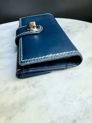 Vintage Coach Blue Leather Turnlock Checkbook Wallet Contrast Stitching thumbnail 3