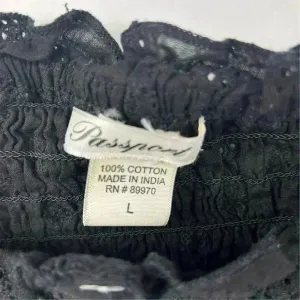 Passport Off-Shoulder Black Embroidered Blouse Size L‎ Boho Witchy Goth y2k thumbnail 3