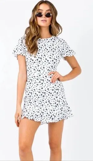 Princess Polly White Navy Floral Open Back Ruffle Mini Dress Size US 0 thumbnail 1