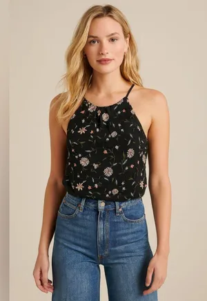 Abercrombie & Fitch Floral Mesh Halter Neck Blouse Top Black sz Medium thumbnail 2