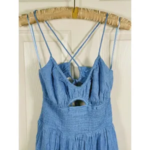 L*Space Calla Smocked Maxi Dress Medium Blue Boho Coastal Resort Beach Summer thumbnail 6