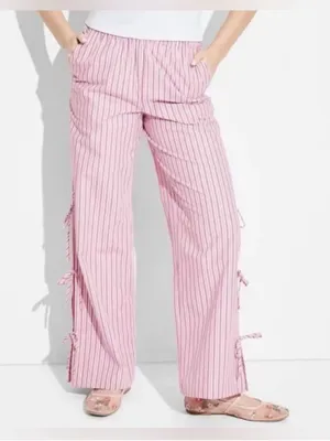 Women's Wide Leg‎ Pants Target Pink Striped Tie Detail High Waist NWT thumbnail 1