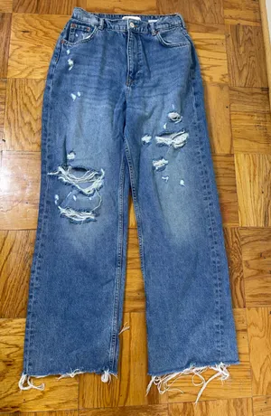 Zara The 90'S Full Length Jeans high Rise med blue size 8 causal distressred thumbnail 1