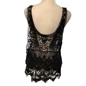 Elegant Crochet Black Tank, Blouse Or Swimsuit Coverup. Size M/L thumbnail 4
