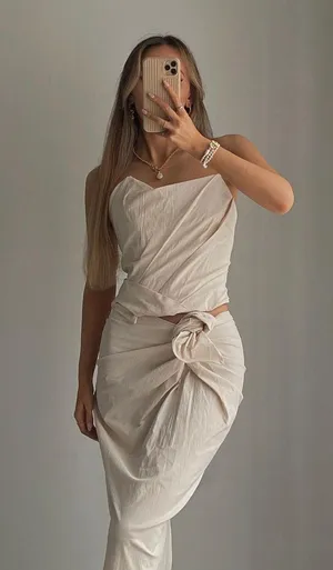 ZARA coord set sleeveless top midi skirt boho beige summer vacation party thumbnail 1