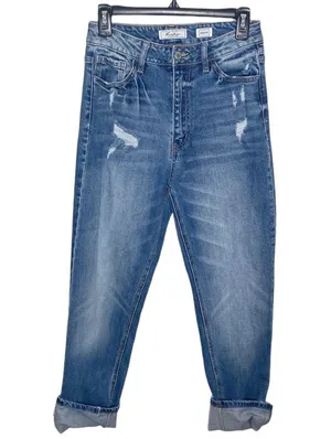 New KanCan Signature Baggy Fit Stretch Distressed Cropped Jeans size 26 thumbnail 2