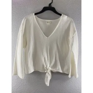 Madewell White V Neck Textured Tie Front Top thumbnail 5