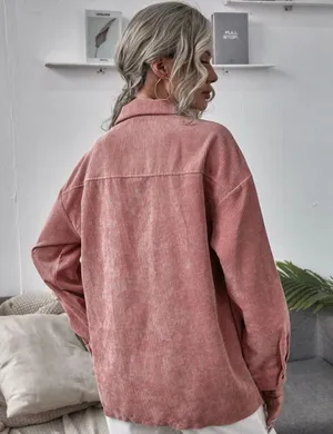 SheIn Pink Corduroy Shacket thumbnail 4