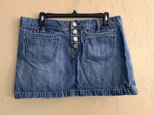 Classic Blue Denim Button-Front Mini Skirt thumbnail 1