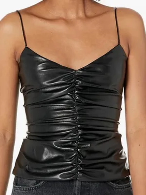 Like New 7 For All Mankind Faux Leather Ruched Cami Top Small Retail $178.00 thumbnail 1