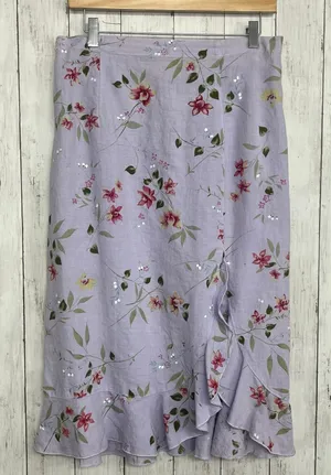 Two Star Dog Purple 100% Linen Floral Midi Skirt Medium Made in USA Cottagecore thumbnail 1
