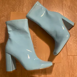 Steve Madden Womens Lynden Square Toe Side Zip Block Heel Ankle Boots Blue 7.5 thumbnail 1