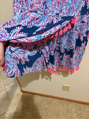 Lilly Pulitzer Jarrett Romper Sleeveless Tank Navy Blue Pink Tassels Size XL thumbnail 4