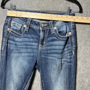 Miss Me Mid Rise Skinny Jeans Angel Wing Embellished Blue 26 x 30 Flap Pockets thumbnail 2