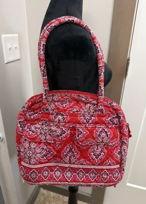 Vintage Vera Bradley Frankly Scarlett Bowler Bag Shoulder Purse Geometric Floral thumbnail 1